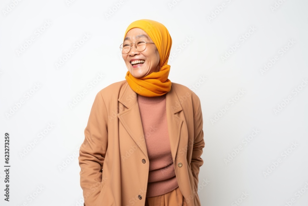 Portrait of a smiling asian muslim woman wearing hijab and coat Portrait of a smiling asian muslim woman wearing hijab and coat