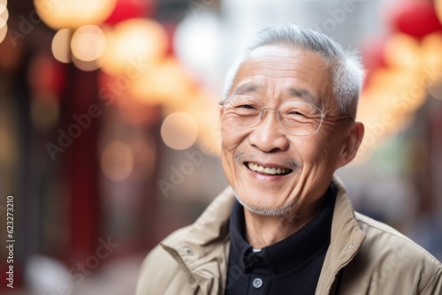 Obraz na płótnie Portrait of happy asian senior man smiling and looking at camera w salonie