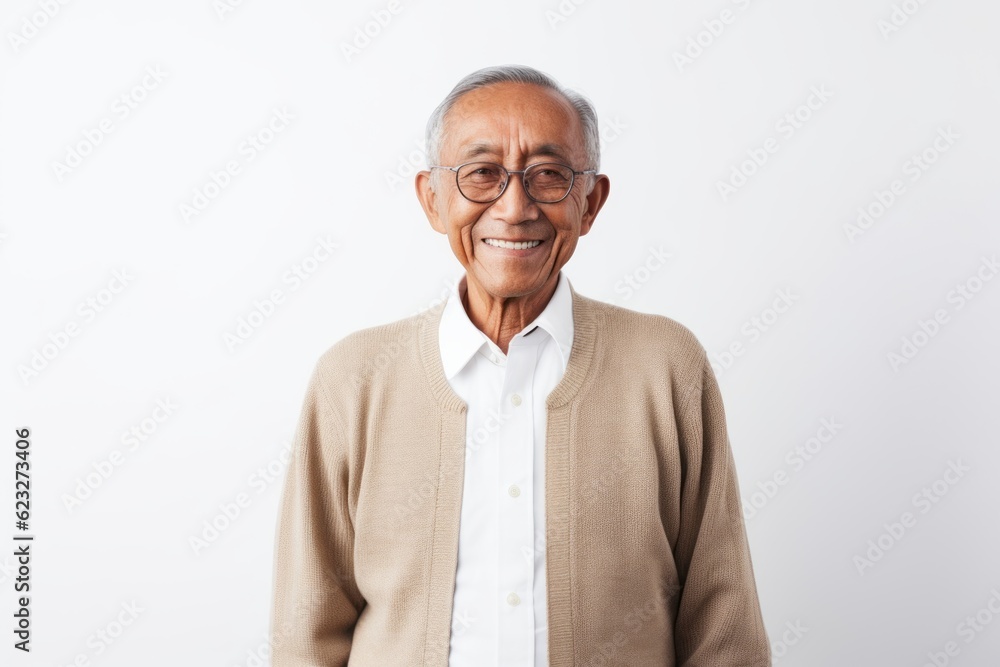 Portrait of a smiling senior asian man standing against white background Portrait of a smiling senior asian man standing against white background