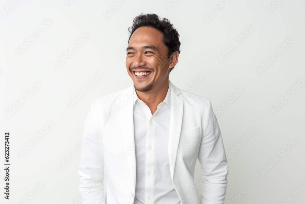 Portrait of a happy young asian man smiling against white background Portrait of a happy young asian man smiling against white background