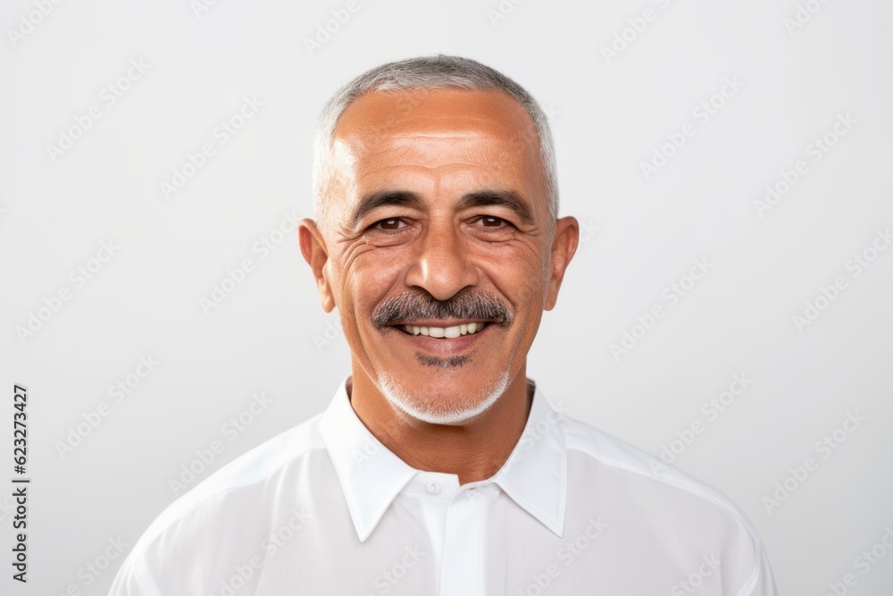Portrait of a happy mature man smiling at the camera while standing against white background Portrait of a happy mature man smiling at the camera while standing against white background