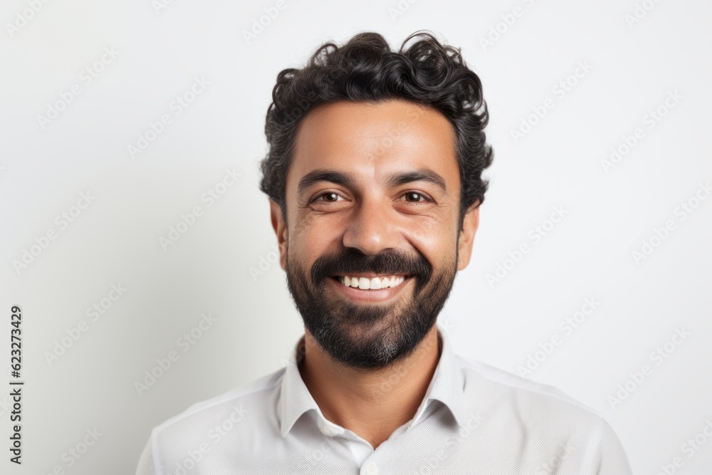 Portrait of happy young bearded Indian man smiling at camera. Isolated on white background. Portrait of happy young bearded Indian man smiling at camera. Isolated on white background.