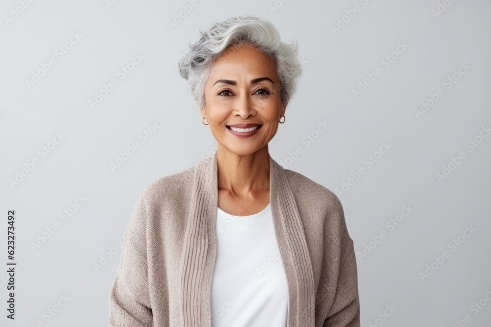 Portrait of a smiling senior woman looking at camera over white background Portrait of a smiling senior woman looking at camera over white background