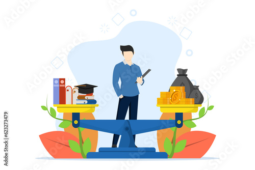 Money for education concept, graduate student education budget with calculator, education budget allocation, university fees and scholarship payment concept.