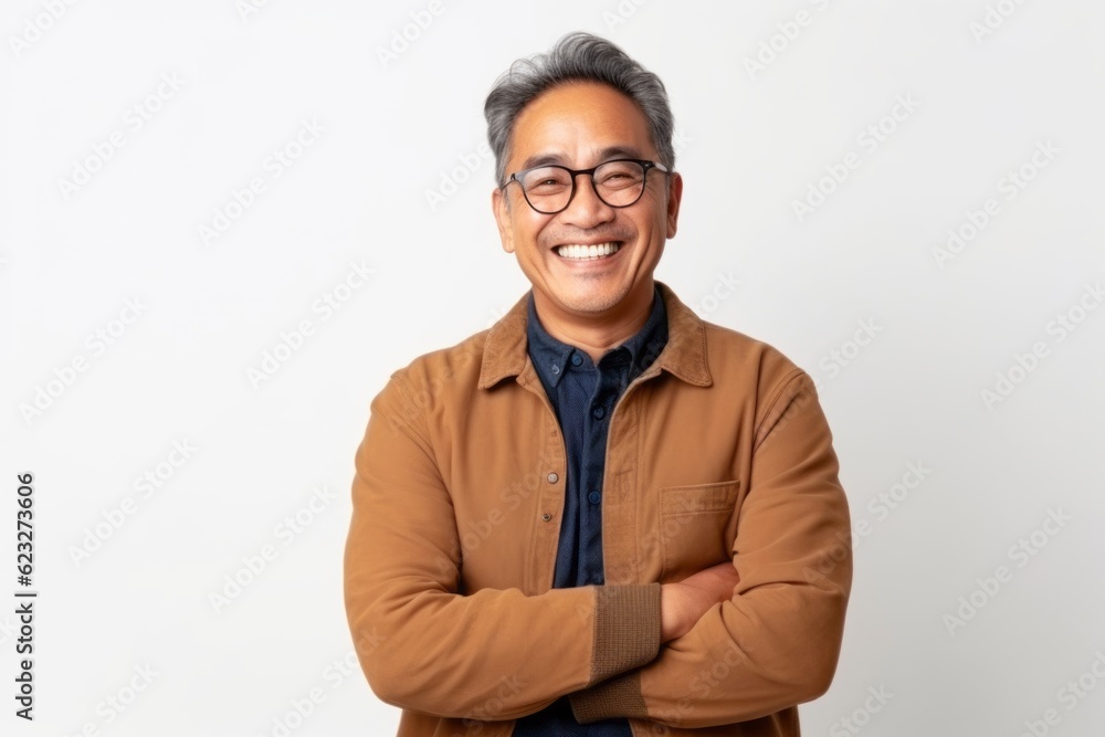 Portrait of happy mature Asian man in eyeglasses with arms crossed Portrait of happy mature Asian man in eyeglasses with arms crossed