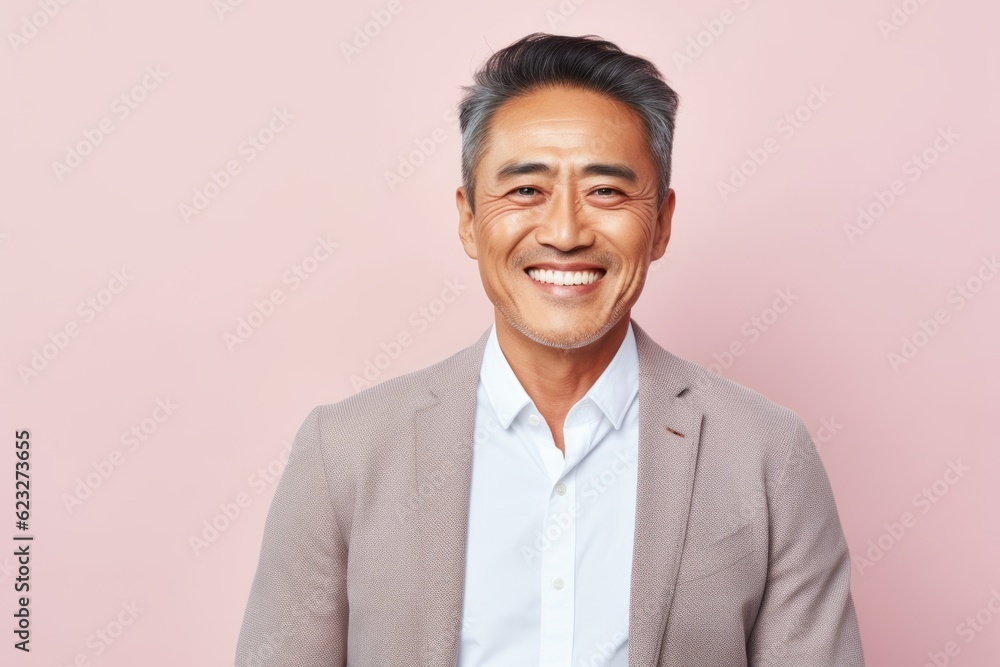 Portrait of happy asian business man looking at camera over pink background Portrait of happy asian business man looking at camera over pink background