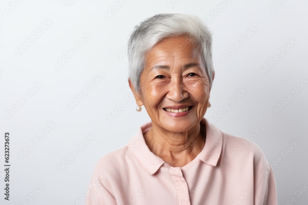 Portrait of happy senior asian woman standing against white background. Portrait of happy senior asian woman standing against white background.