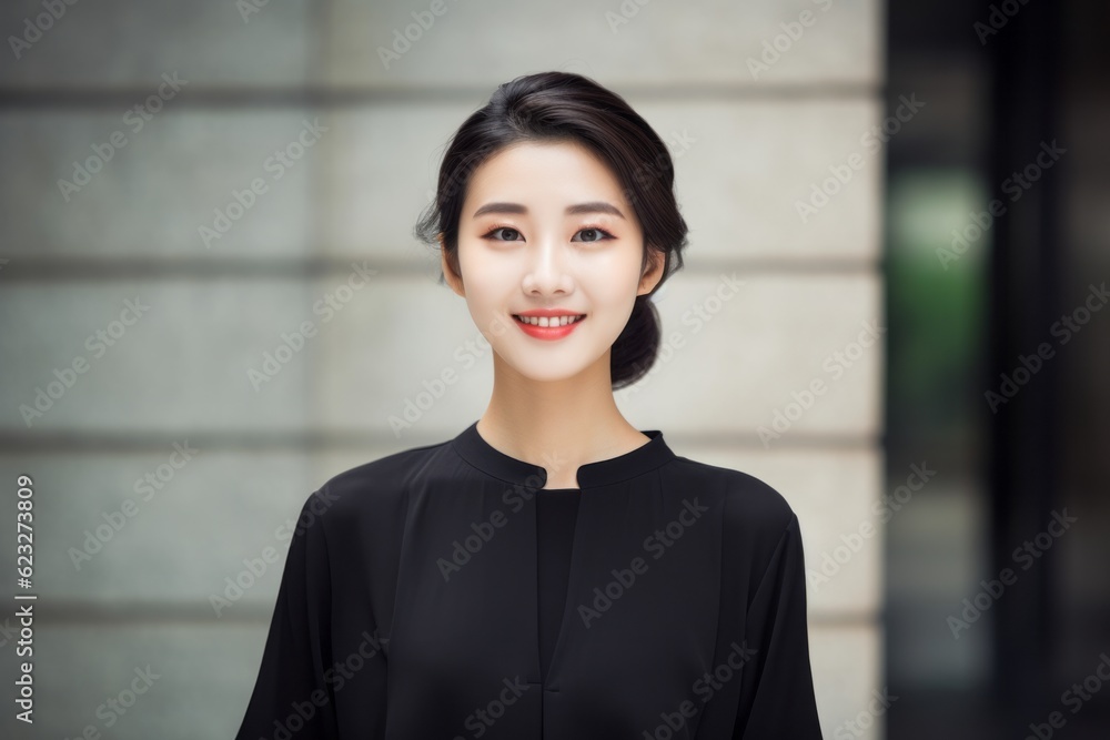 portrait of a young asian woman in black dress standing outdoors portrait of a young asian woman in black dress standing outdoors