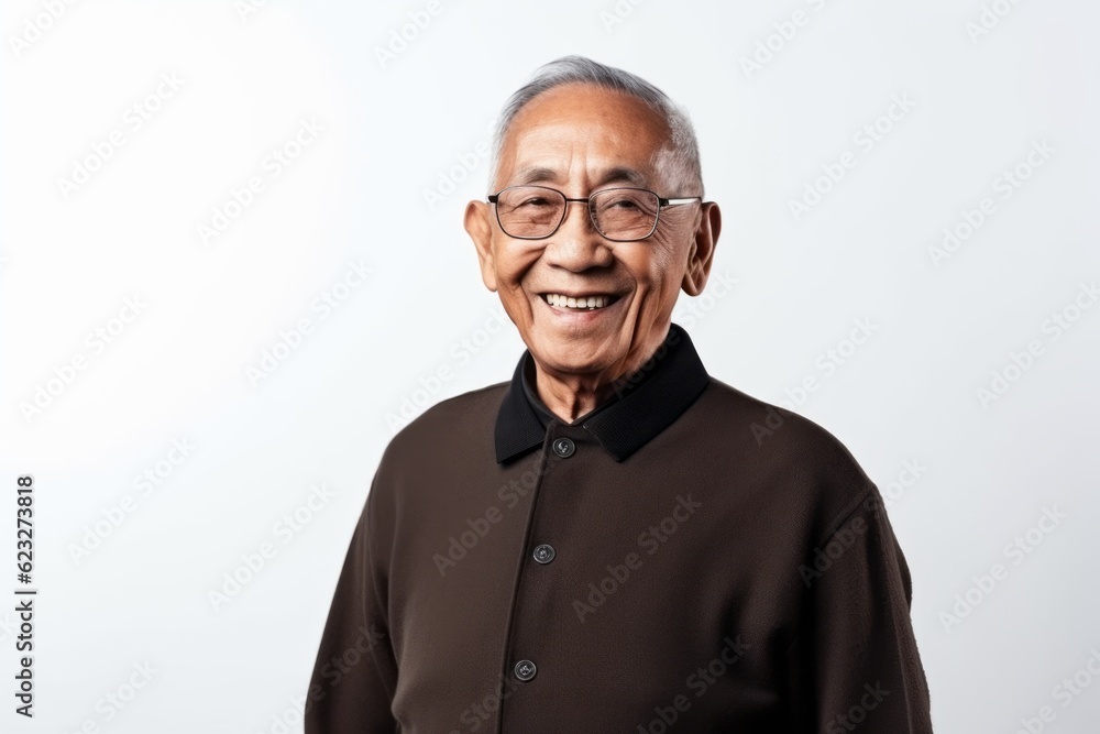 Portrait of smiling senior asian man wearing eyeglasses on white background Portrait of smiling senior asian man wearing eyeglasses on white background