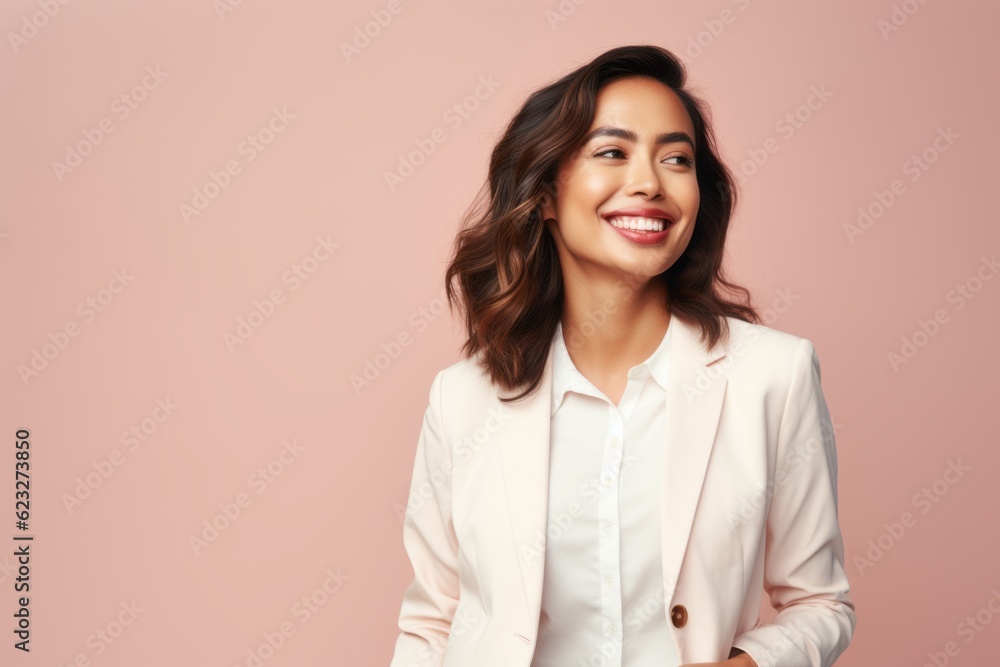 Portrait of a smiling young business woman looking at camera over pink background Portrait of a smiling young business woman looking at camera over pink background