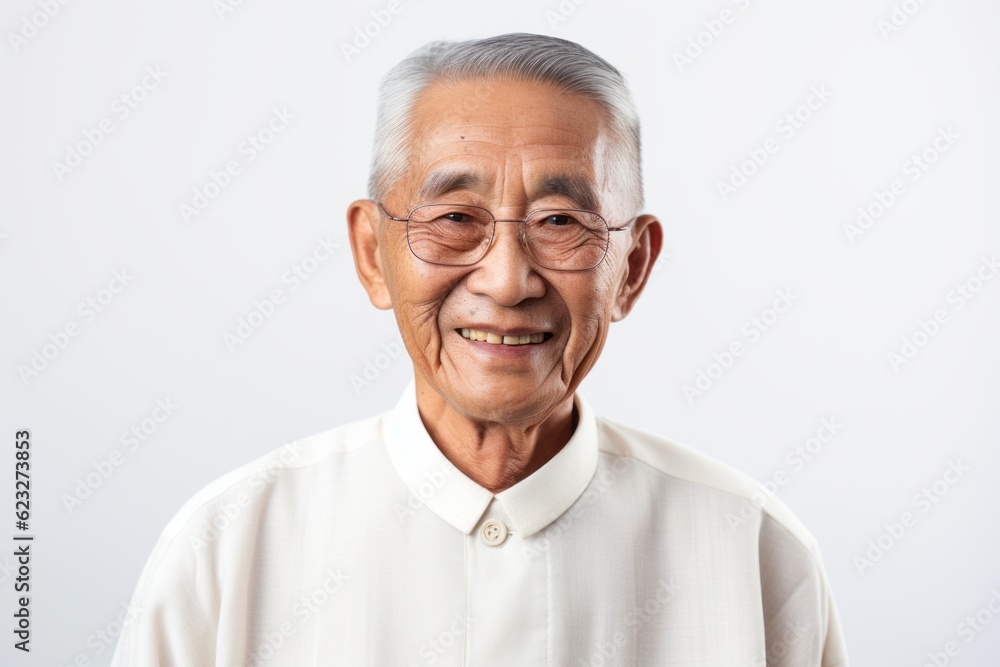 Portrait of happy asian senior man in white shirt and glasses Portrait of happy asian senior man in white shirt and glasses