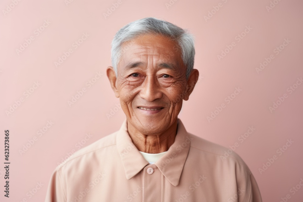 Portrait of a smiling senior asian man isolated on pink background Portrait of a smiling senior asian man isolated on pink background