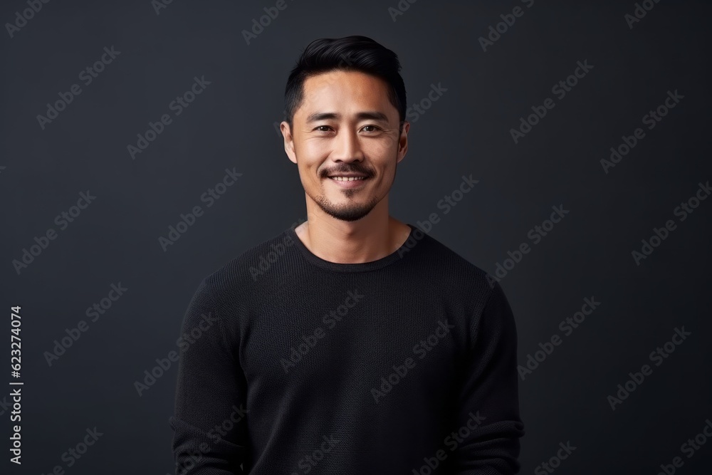 Portrait of a handsome young asian man on black background.