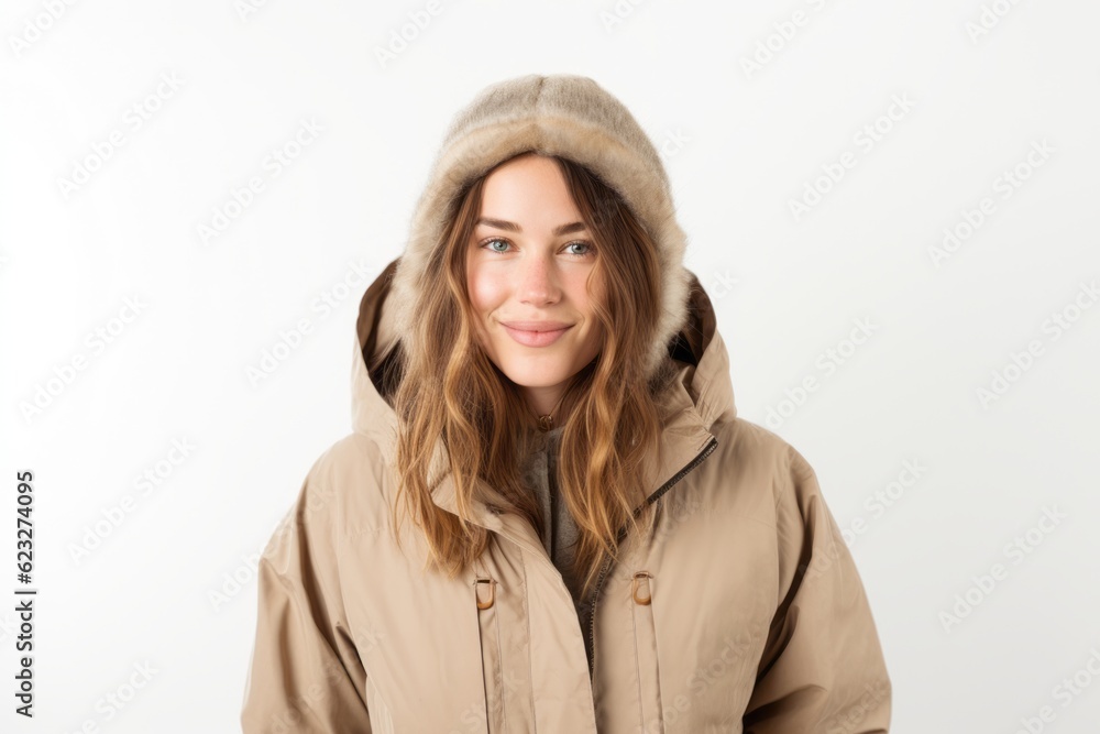Portrait of a beautiful young woman in a winter jacket on a white background Portrait of a beautiful young woman in a winter jacket on a white background