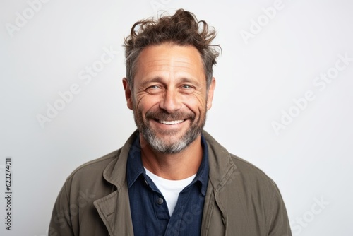 Portrait of a smiling middle-aged man looking at camera over white background © Robert MEYNER