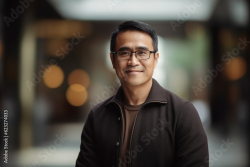 Portrait of a handsome asian man wearing glasses and looking at camera © Eber Braun