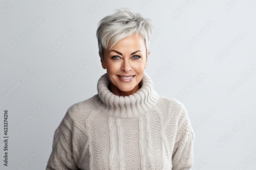 Portrait of a beautiful middle-aged woman in a warm sweater Portrait of a beautiful middle-aged woman in a warm sweater