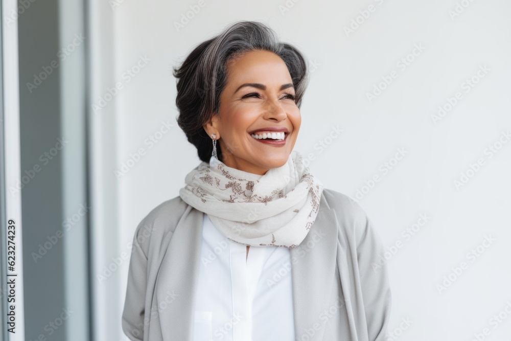 Portrait of smiling mature businesswoman standing against white wall at office Portrait of smiling mature businesswoman standing against white wall at office