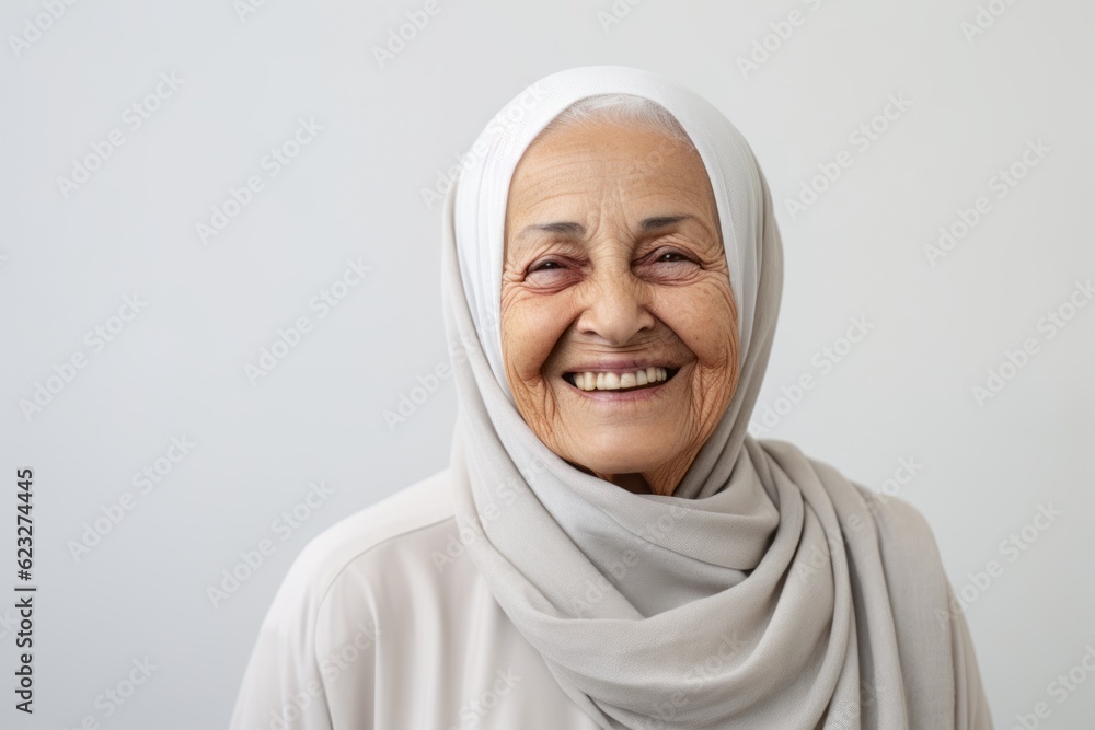 Portrait of a smiling senior muslim woman wearing a headscarf Portrait of a smiling senior muslim woman wearing a headscarf