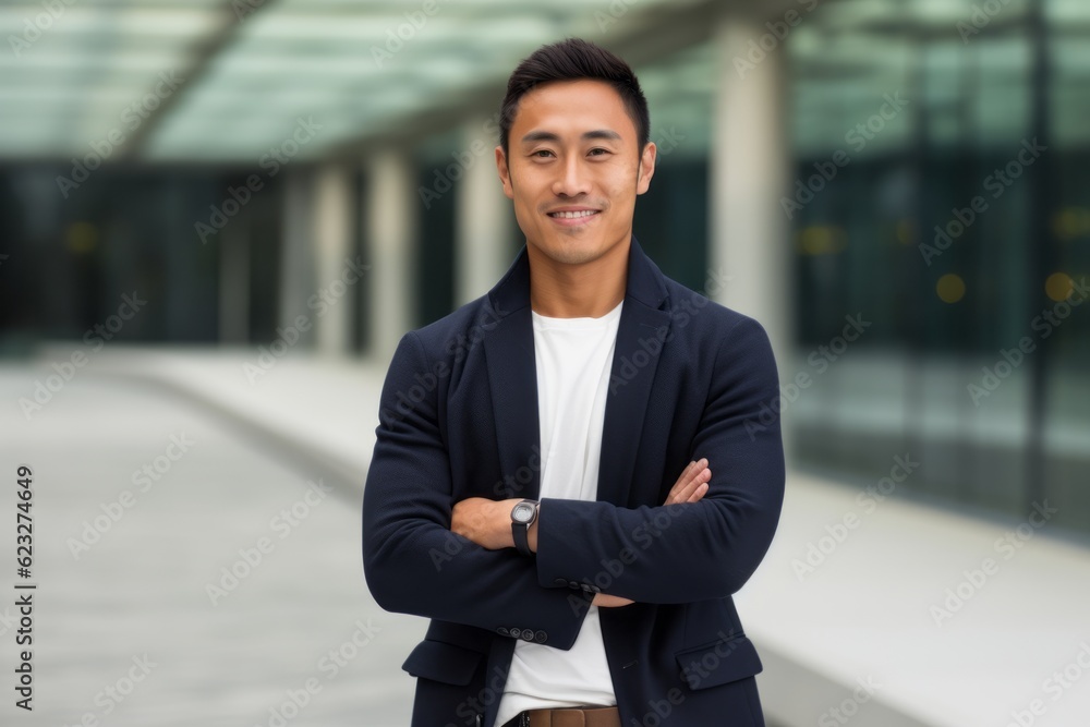 Portrait of a confident young asian businessman standing with arms crossed outdoors Portrait of a confident young asian businessman standing with arms crossed outdoors