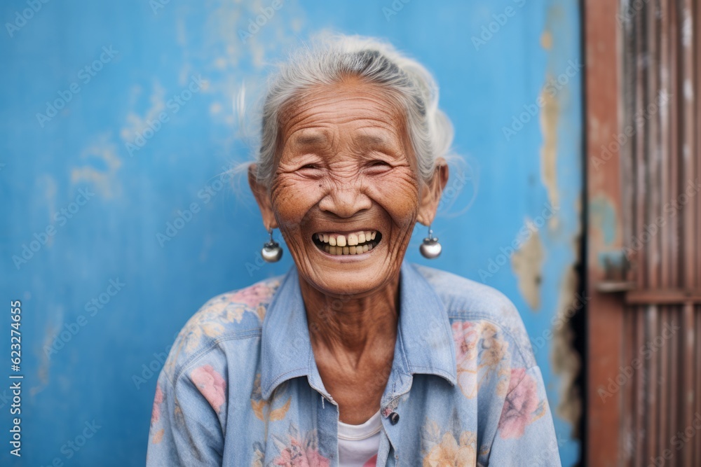 Portrait of old asian woman smiling and looking at camera.