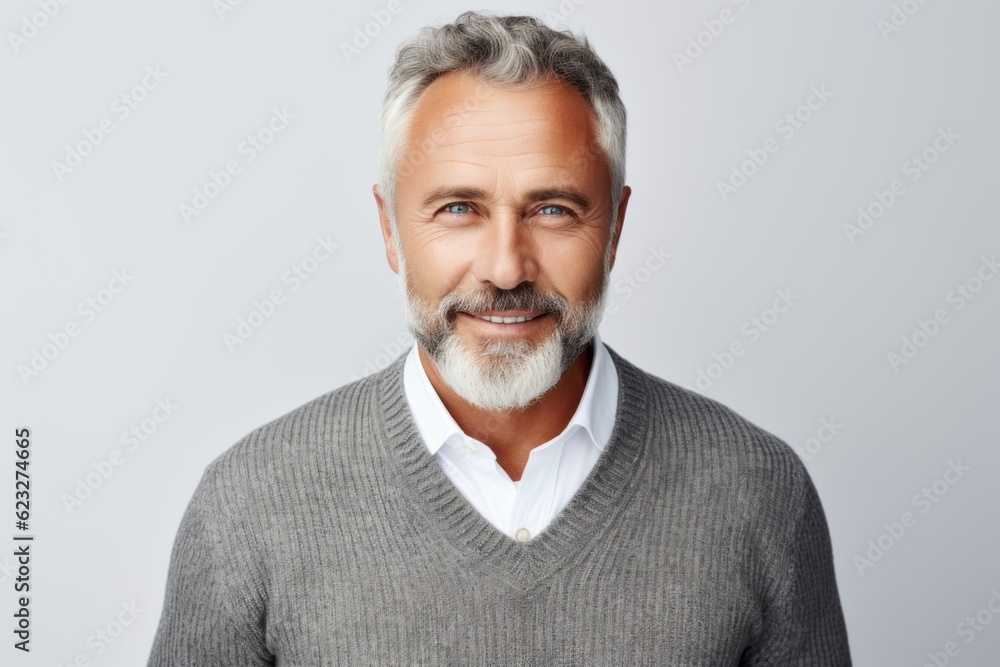 Portrait of handsome mature man with grey hair and beard looking at camera. Portrait of handsome mature man with grey hair and beard looking at camera.