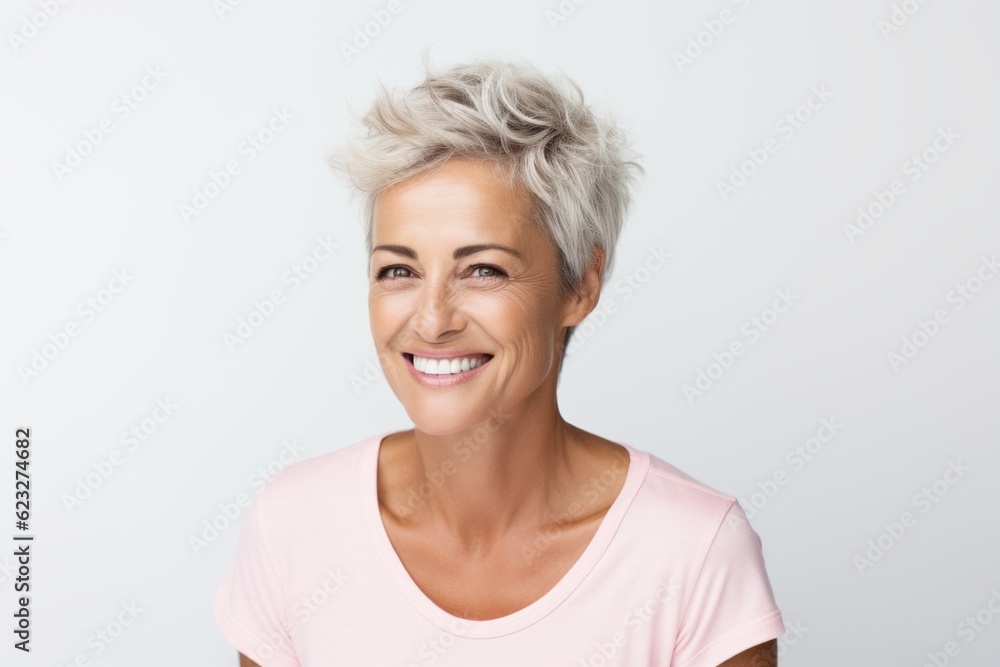 Portrait of a happy mature woman looking at camera over white background Portrait of a happy mature woman looking at camera over white background