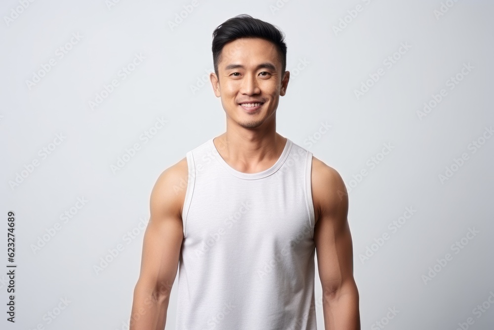 Portrait of a smiling asian man in white t-shirt Portrait of a smiling asian man in white t-shirt