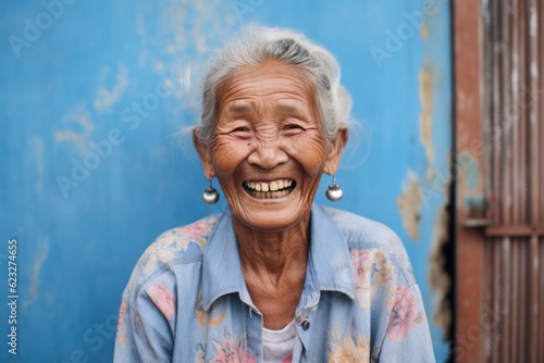 Portrait of old asian woman smiling and looking at camera.