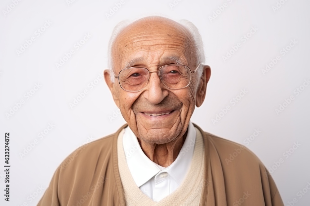 Old asian man wearing eyeglasses and smiling on white background Old asian man wearing eyeglasses and smiling on white background