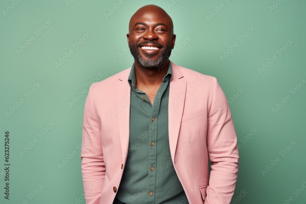 Obraz premium Portrait of a happy african american man in pink jacket