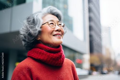 Portrait of a senior asian woman with eyeglasses in the city
