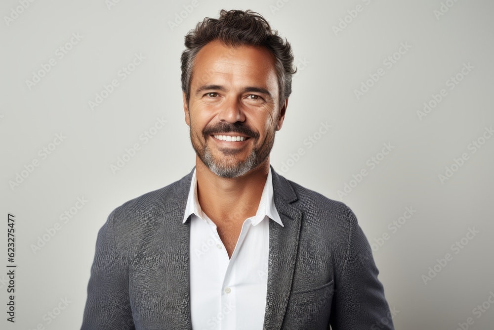 Portrait of a handsome middle-aged Hispanic man smiling at the camera Portrait of a handsome middle-aged Hispanic man smiling at the camera