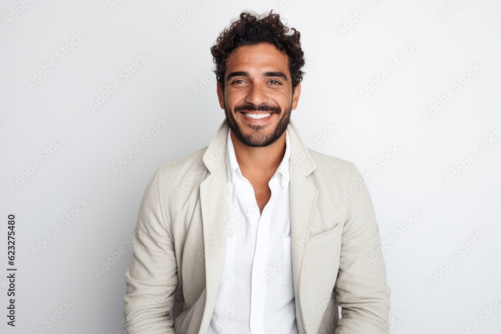 Portrait of a handsome young man smiling at camera against white background Portrait of a handsome young man smiling at camera against white background