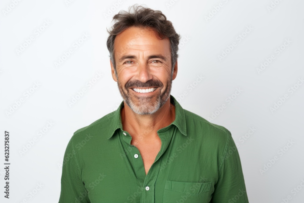 Portrait of a handsome middle-aged man smiling against white background Portrait of a handsome middle-aged man smiling against white background