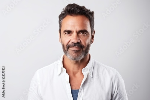 Portrait of a handsome mature man looking at camera over white background