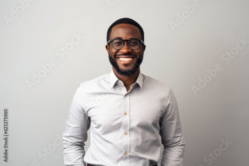 happy african american man in eyeglasses looking at camera