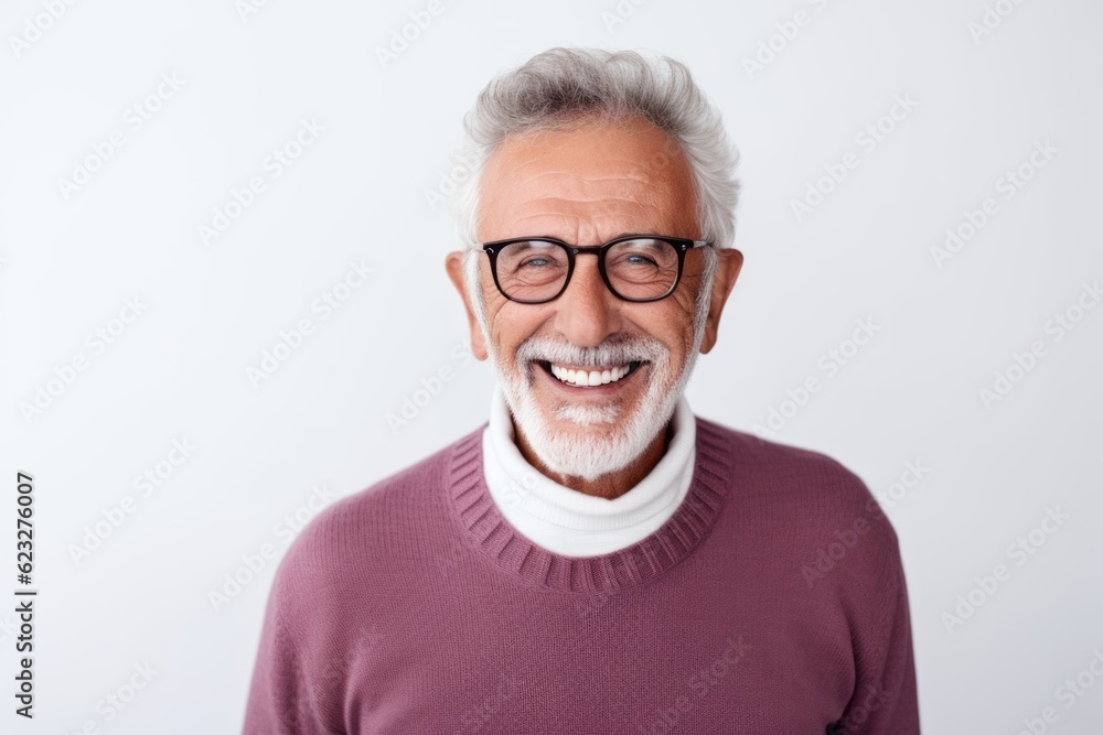 Portrait of a smiling senior man with eyeglasses standing against white background Portrait of a smiling senior man with eyeglasses standing against white background