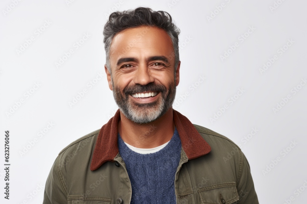 Handsome middle-aged Indian man smiling and looking at camera Handsome middle-aged Indian man smiling and looking at camera