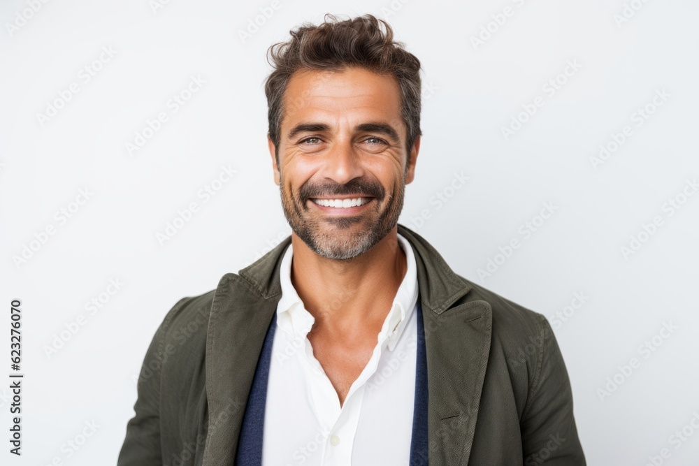 Portrait of a handsome man smiling and looking at camera over white background Portrait of a handsome man smiling and looking at camera over white background