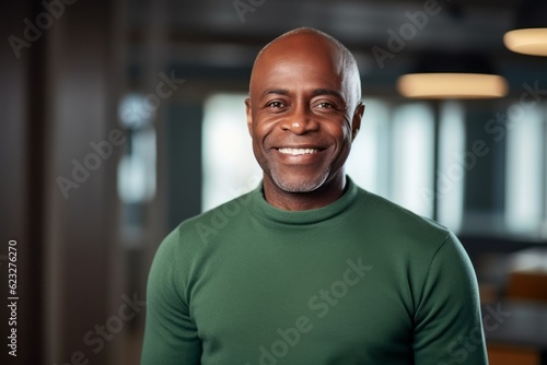 Portrait of smiling african american man looking at camera in office