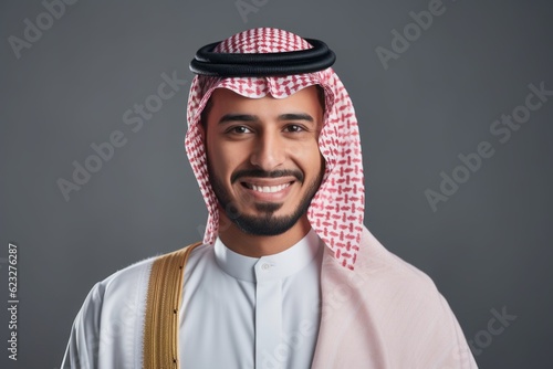 Portrait of handsome arabian man smiling and looking at camera
