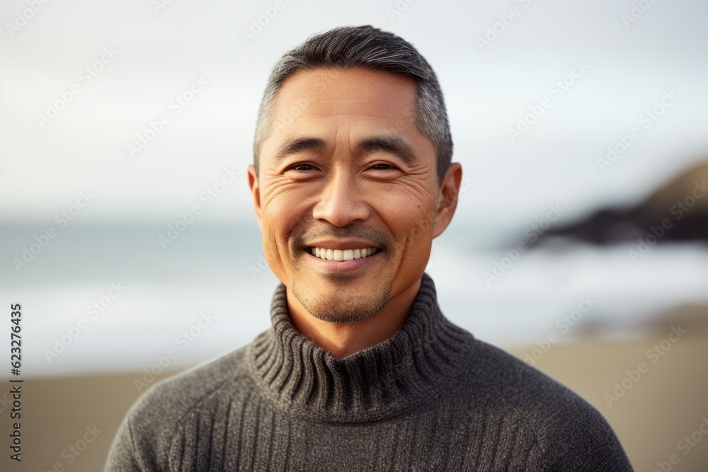 Portrait of smiling middle-aged man in sweater on the beach Portrait of smiling middle-aged man in sweater on the beach