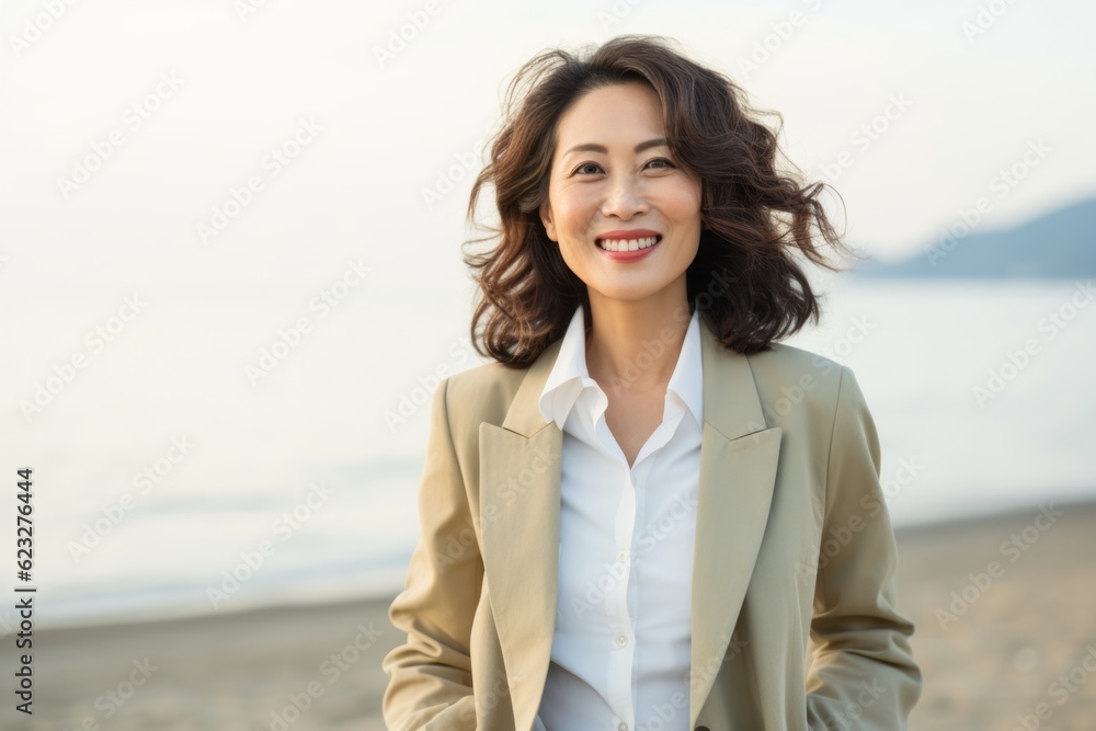 portrait of asian businesswoman walking on the beach at morning portrait of asian businesswoman walking on the beach at morning