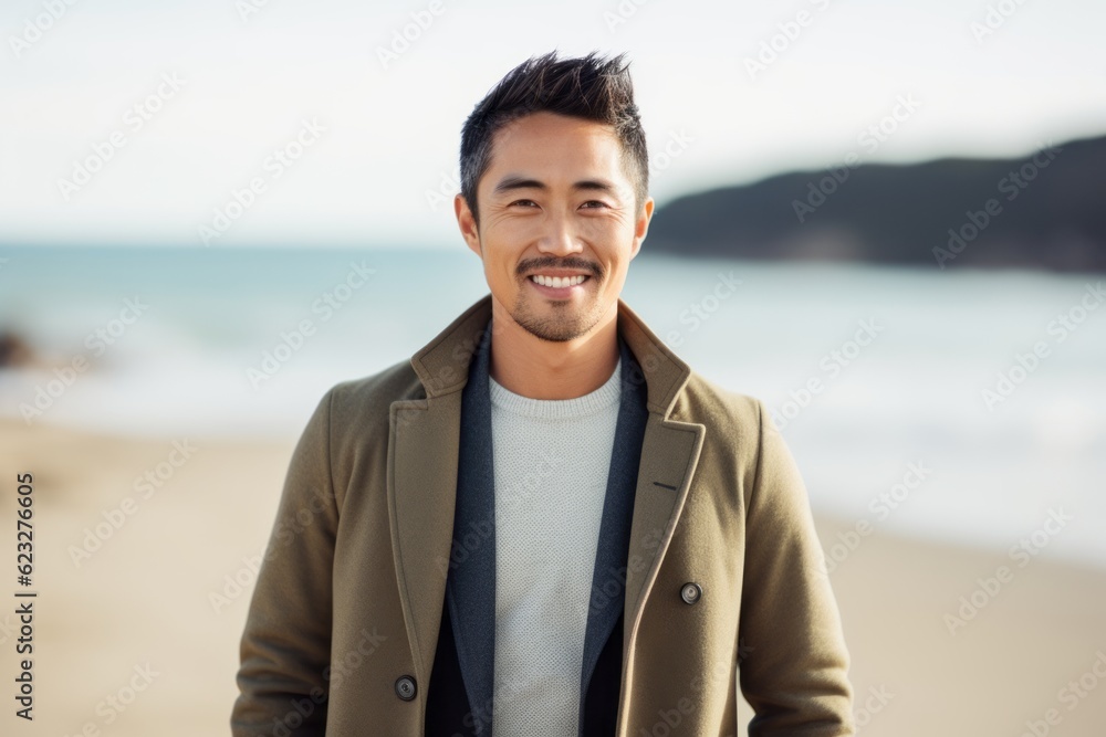 Portrait of handsome asian man smiling at camera on the beach Portrait of handsome asian man smiling at camera on the beach