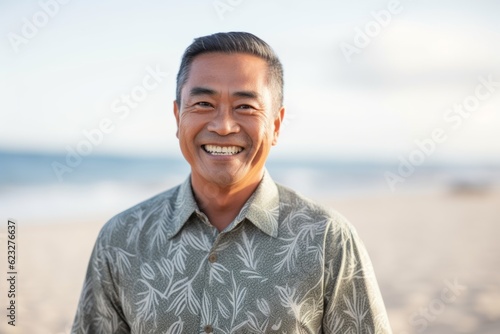 Portrait of smiling mature man standing on beach at the day time © Anne Schaum