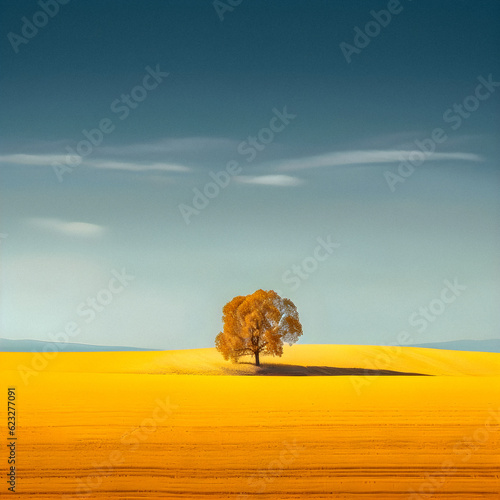Minimalistic Landscape in Complementary Colors - Blue and Orange - generative ai