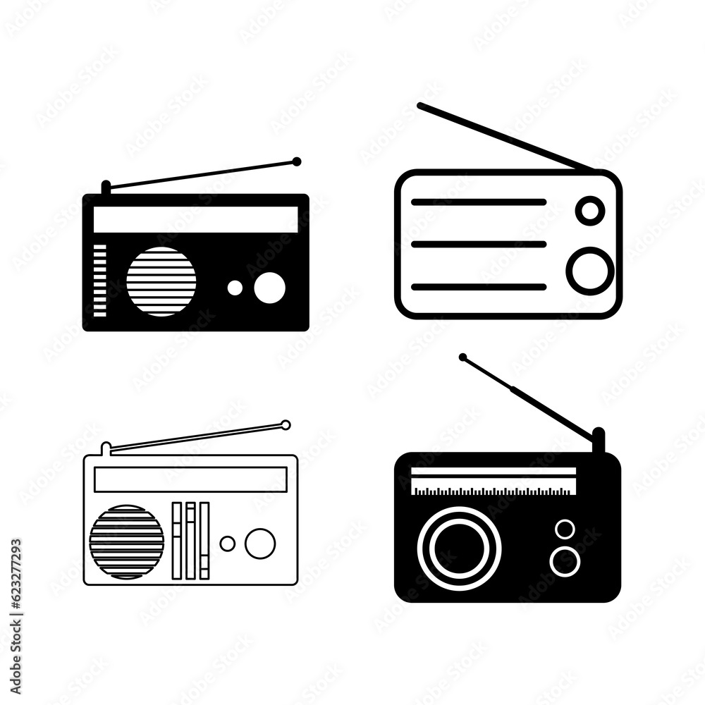 vector simple old radio icon set, flat design on white background..eps