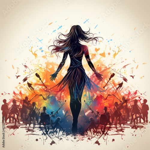 Cartoon silhouette of dancer made of musical notes
