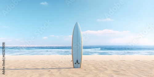 Surfboard water sport on beach copy space background. AI Generated